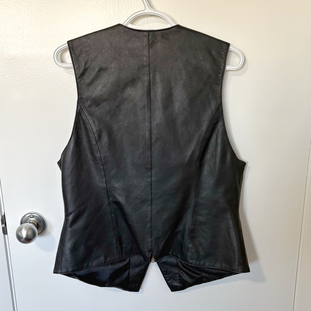 Vintage Y2K Zip Up Black Leather Vest size Medium - Picture 4 of 9